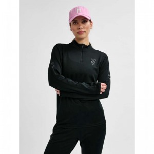 Hummel Active Pl Half Zip Ženske Majice Crne | 266307-655
