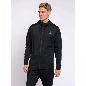 Hummel Aston Zip Muške Majica s Kapuljačom Crne | 647610-222