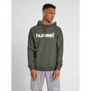 Hummel Go Cotton Logo Muške Majica s Kapuljačom Maslinasto Zelene | 501808-991