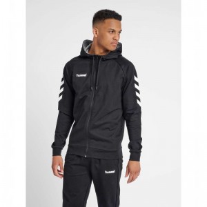Hummel Go Cotton Zip Muške Majica s Kapuljačom Crne | 813803-772