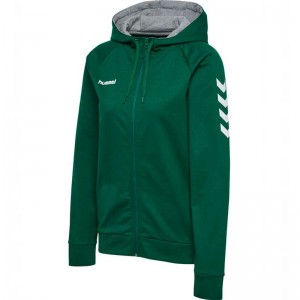 Hummel Go Cotton Zip Ženske Majica s Kapuljačom Zelene | 816908-583