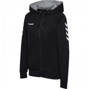 Hummel Go Cotton Zip Ženske Majica s Kapuljačom Crne | 317828-117