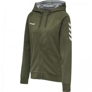 Hummel Go Cotton Zip Ženske Majica s Kapuljačom Zelene | 030154-748