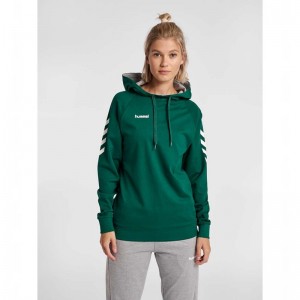 Hummel Go Cotton Ženske Majica s Kapuljačom Zelene | 342721-358