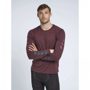 Hummel Mace Ls Muške Majice Bordo | 031609-425