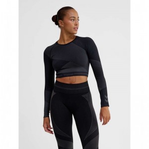 Hummel Unity Seamless Crop L/S Ženske Majice Crne | 590172-452