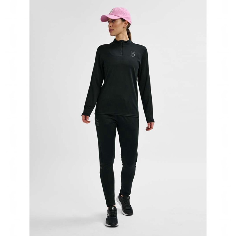 Hummel Active Pl Half Zip Ženske Majice Crne | 266307-655