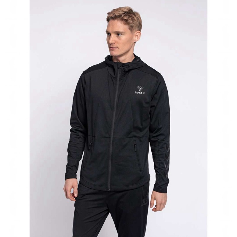 Hummel Aston Zip Muške Majica s Kapuljačom Crne | 647610-222