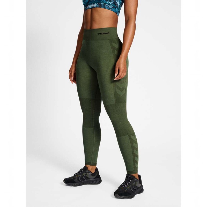 Hummel Clea Seamless Mid Waist Ženske Hlače Zelene | 667992-232