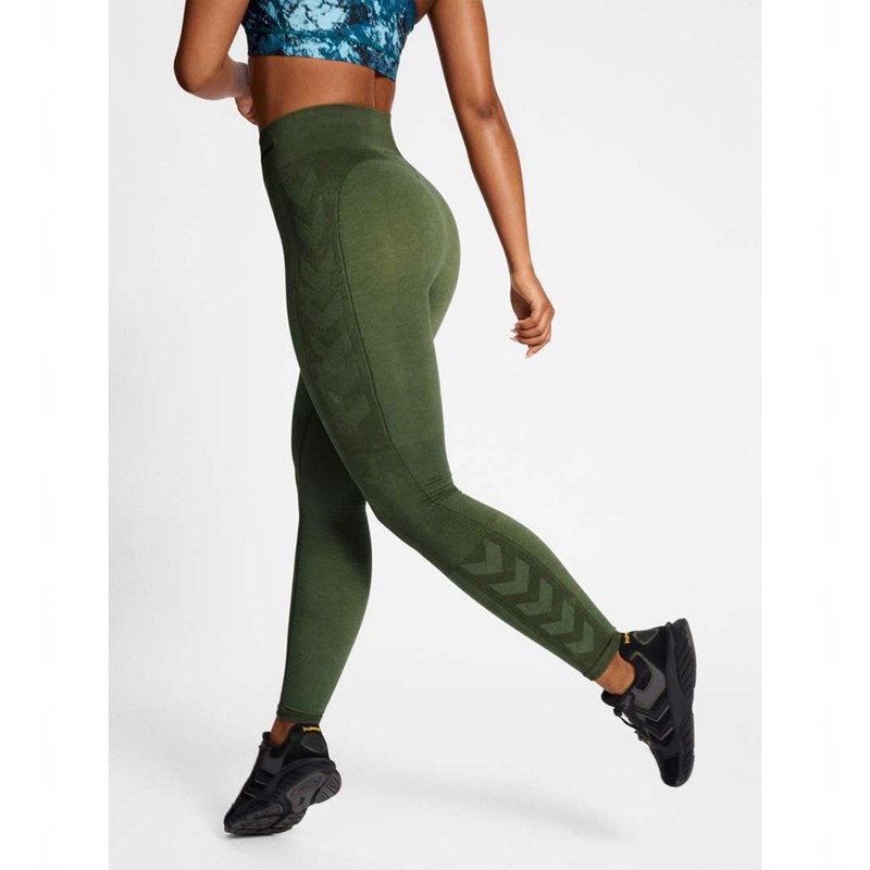 Hummel Clea Seamless Mid Waist Ženske Hlače Zelene | 667992-232