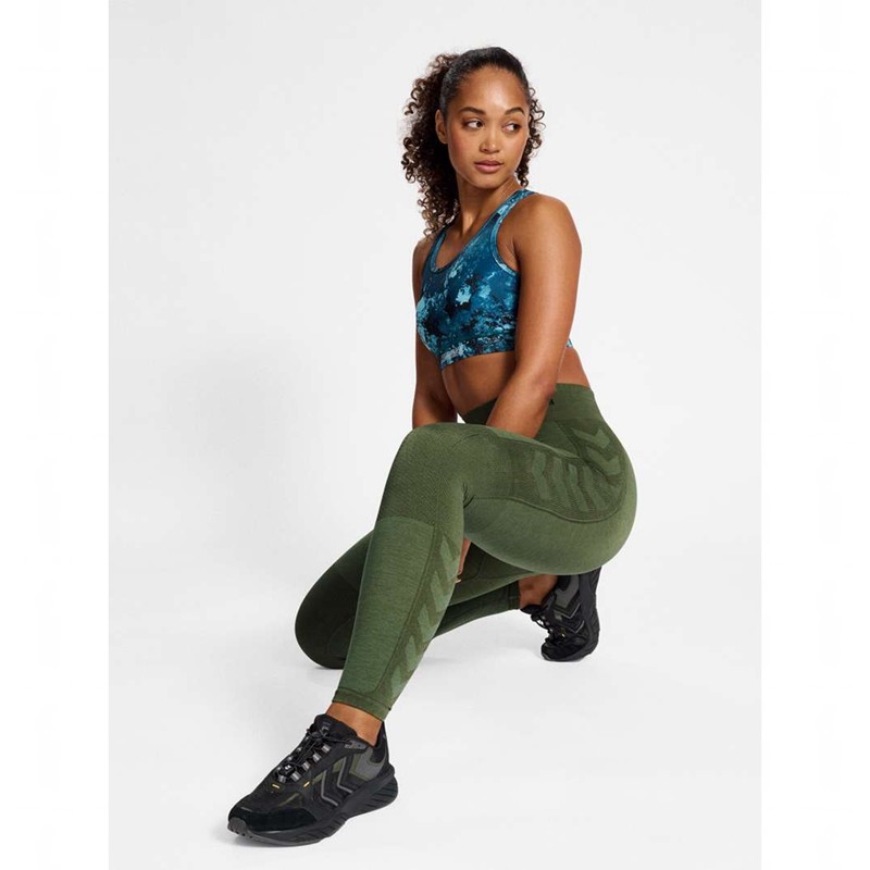 Hummel Clea Seamless Mid Waist Ženske Hlače Zelene | 667992-232