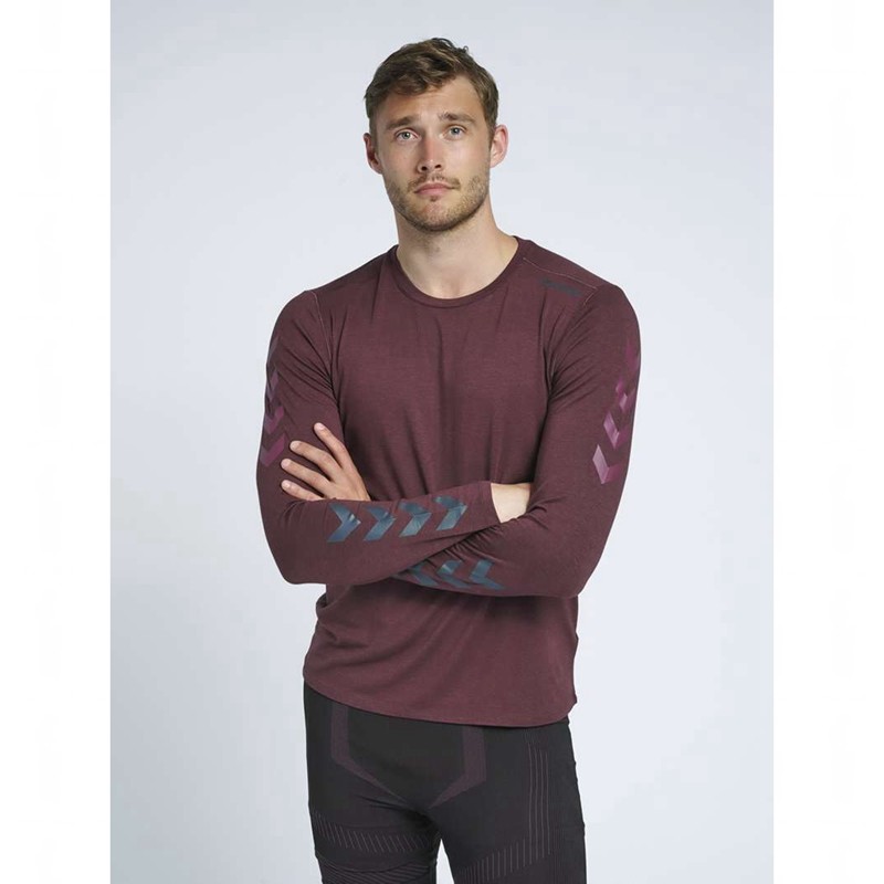 Hummel Mace Ls Muške Majice Bordo | 031609-425