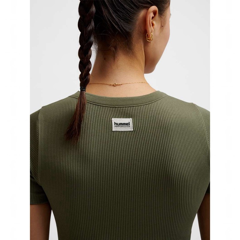 Hummel Pulse Seamless Rib W S/S Ženske Majice Maslinasto Zelene | 570905-440