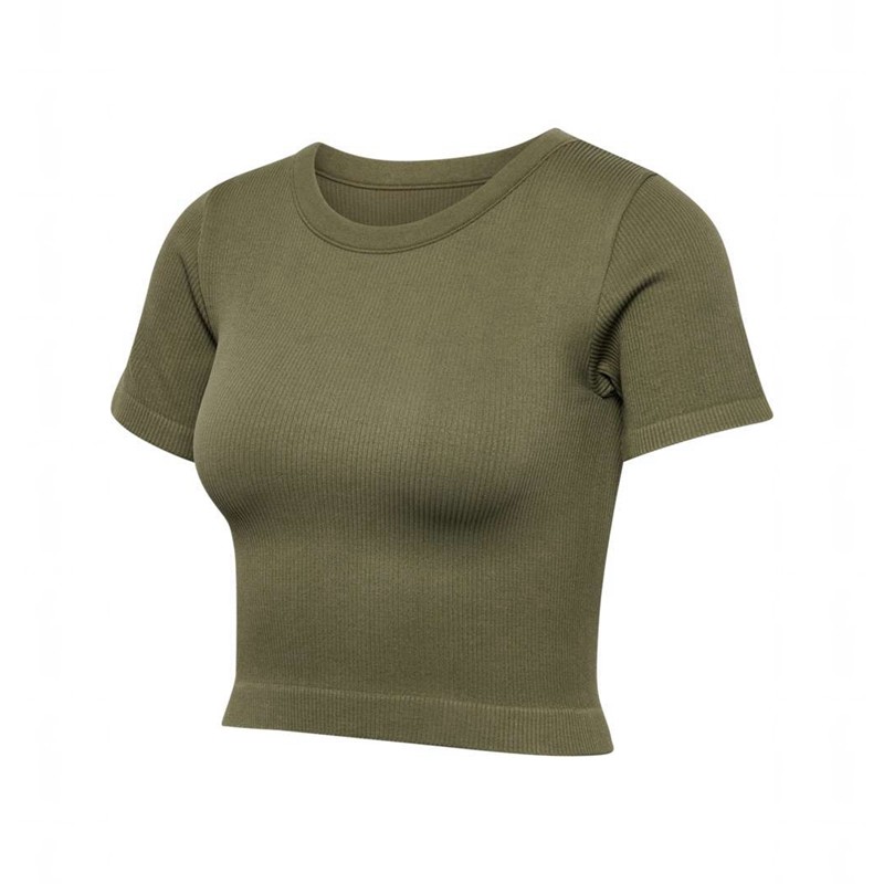 Hummel Pulse Seamless Rib W S/S Ženske Majice Maslinasto Zelene | 570905-440