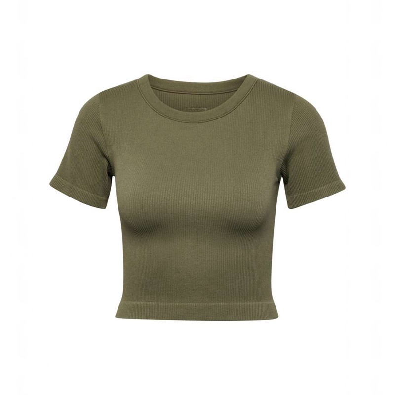 Hummel Pulse Seamless Rib W S/S Ženske Majice Maslinasto Zelene | 570905-440