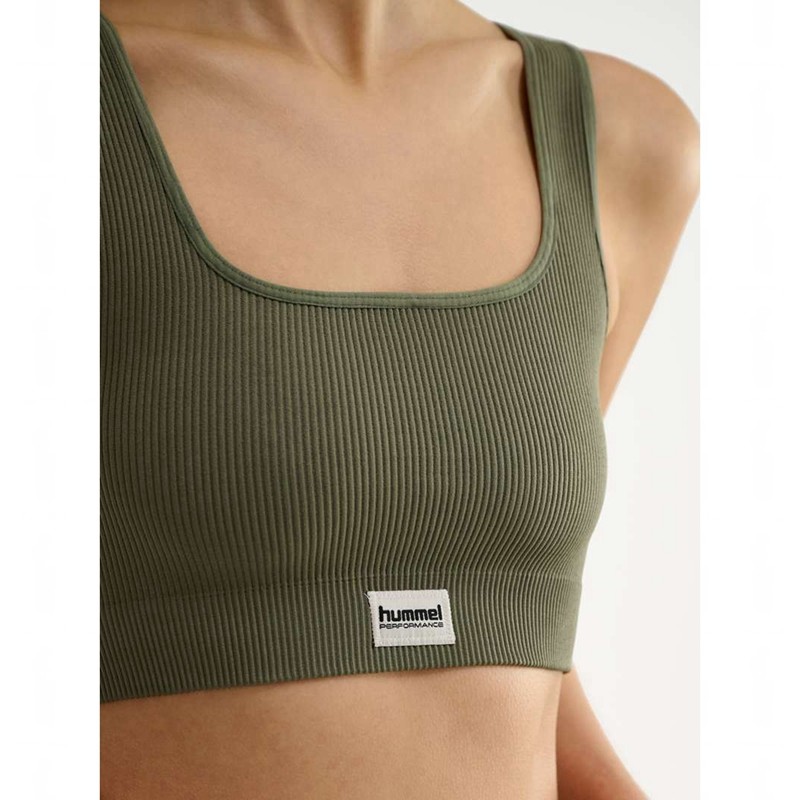 Hummel Pulse Seamless Rib Ženske Majice Maslinasto Zelene | 826708-049