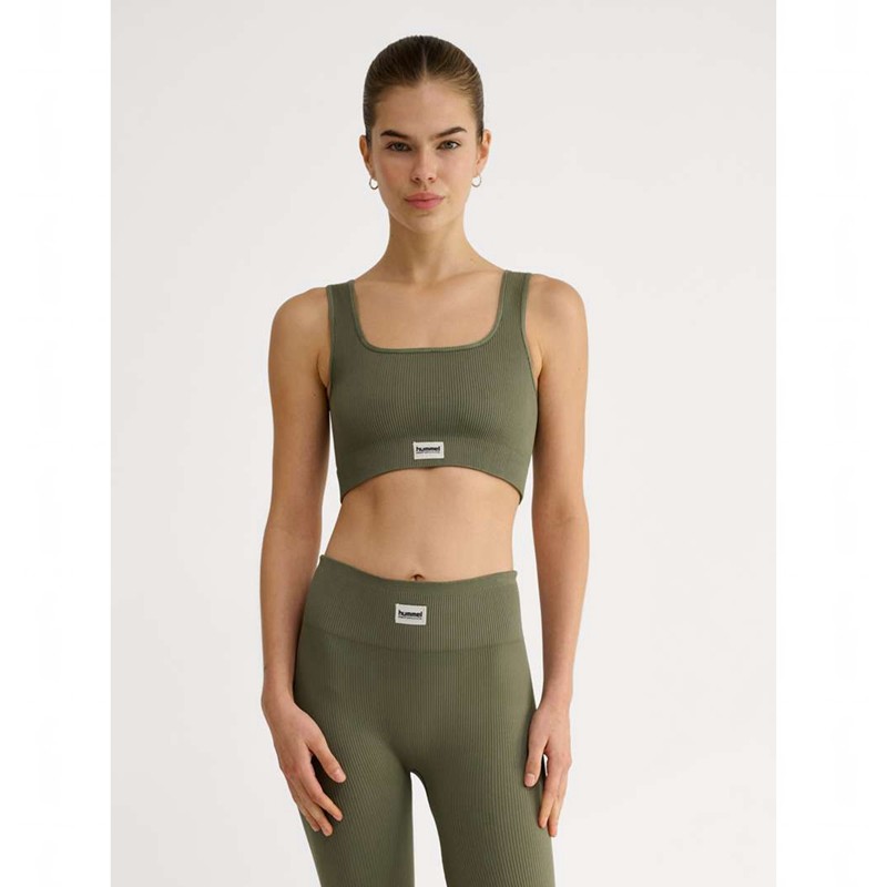 Hummel Pulse Seamless Rib Ženske Majice Maslinasto Zelene | 826708-049