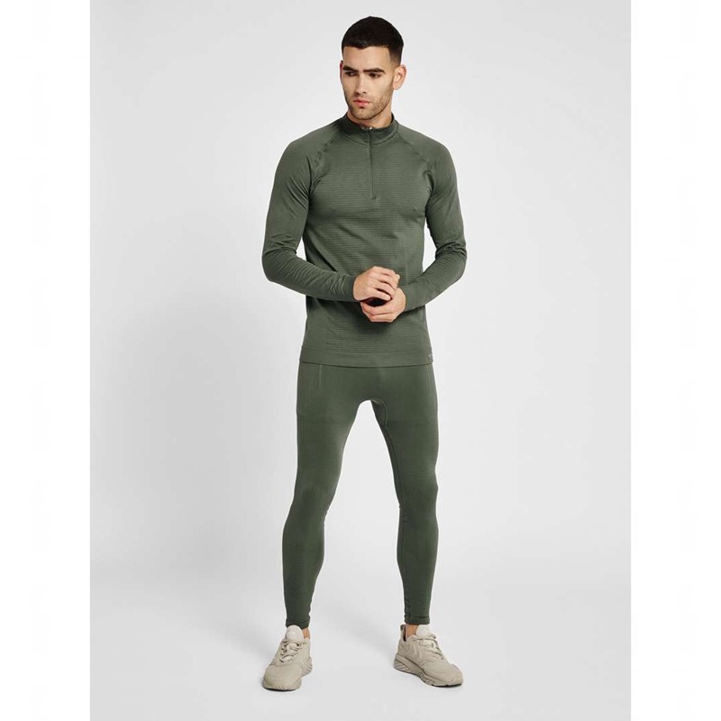 Hummel Stroke Seamless Half Zip Muške Temeljni Sloj Zelene | 190769-411