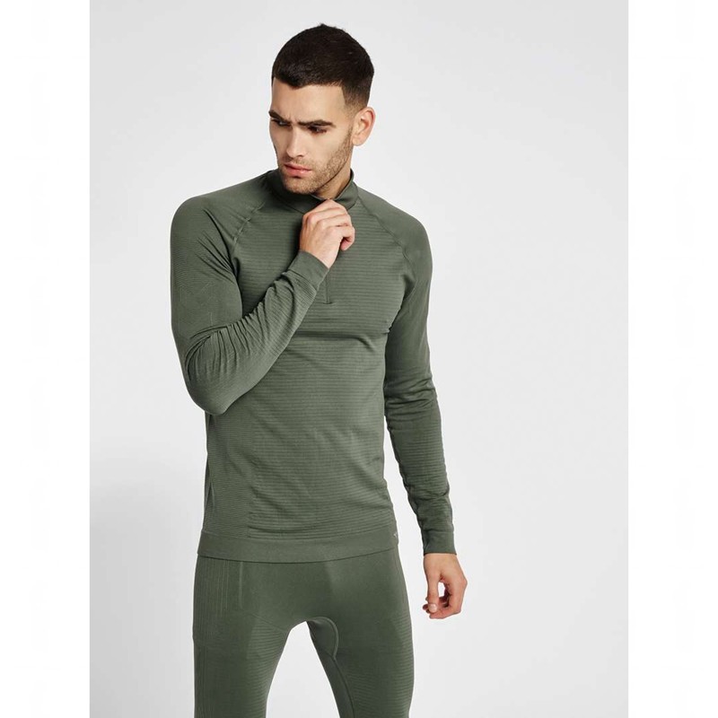Hummel Stroke Seamless Half Zip Muške Temeljni Sloj Zelene | 190769-411