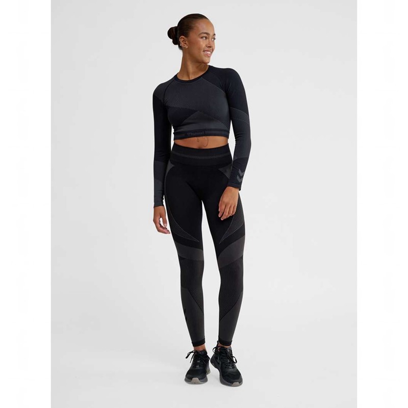 Hummel Unity Seamless Crop L/S Ženske Majice Crne | 590172-452